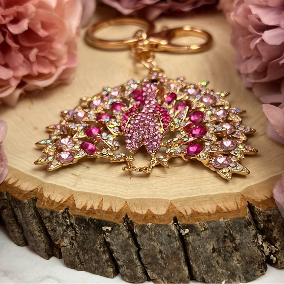 Beautiful Pink Crystal Peacock Keychain Charm - Picture 10 of 14